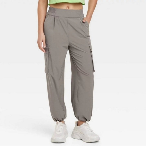 Women's High-Rise Woven Cinched Pants - JoyLab Persuading Gray  XL - Picture 1 of 16
